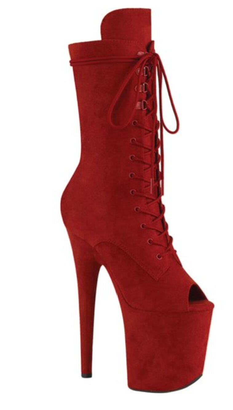 Pleaser Flamingo-1051FS Red Faux Suede Platform Mid Calf Boots US 7